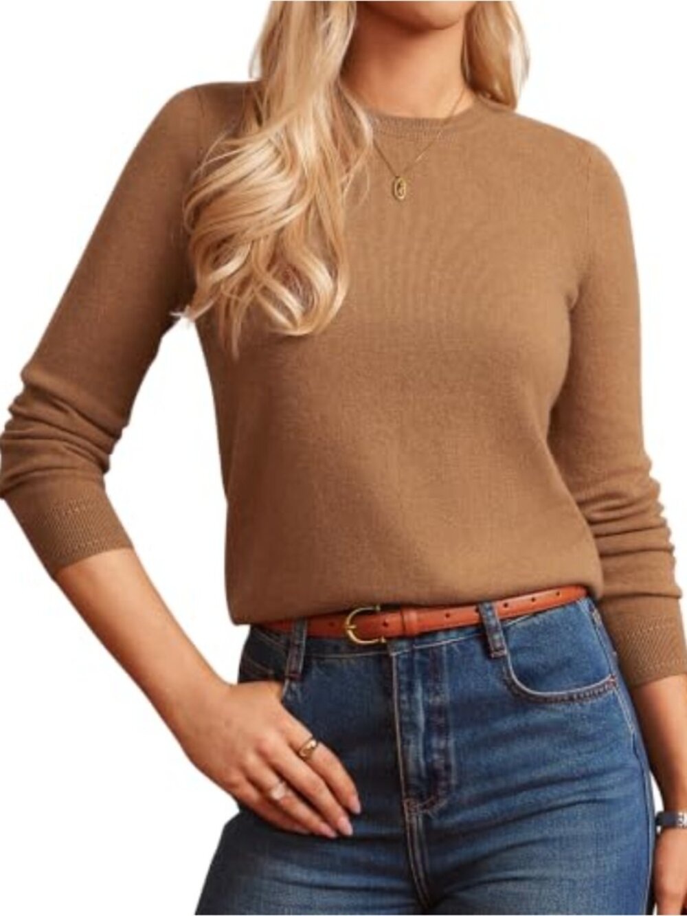 Women's Wool Cashmere Blend Pullover Sweater Crew Neck Long Sleeve